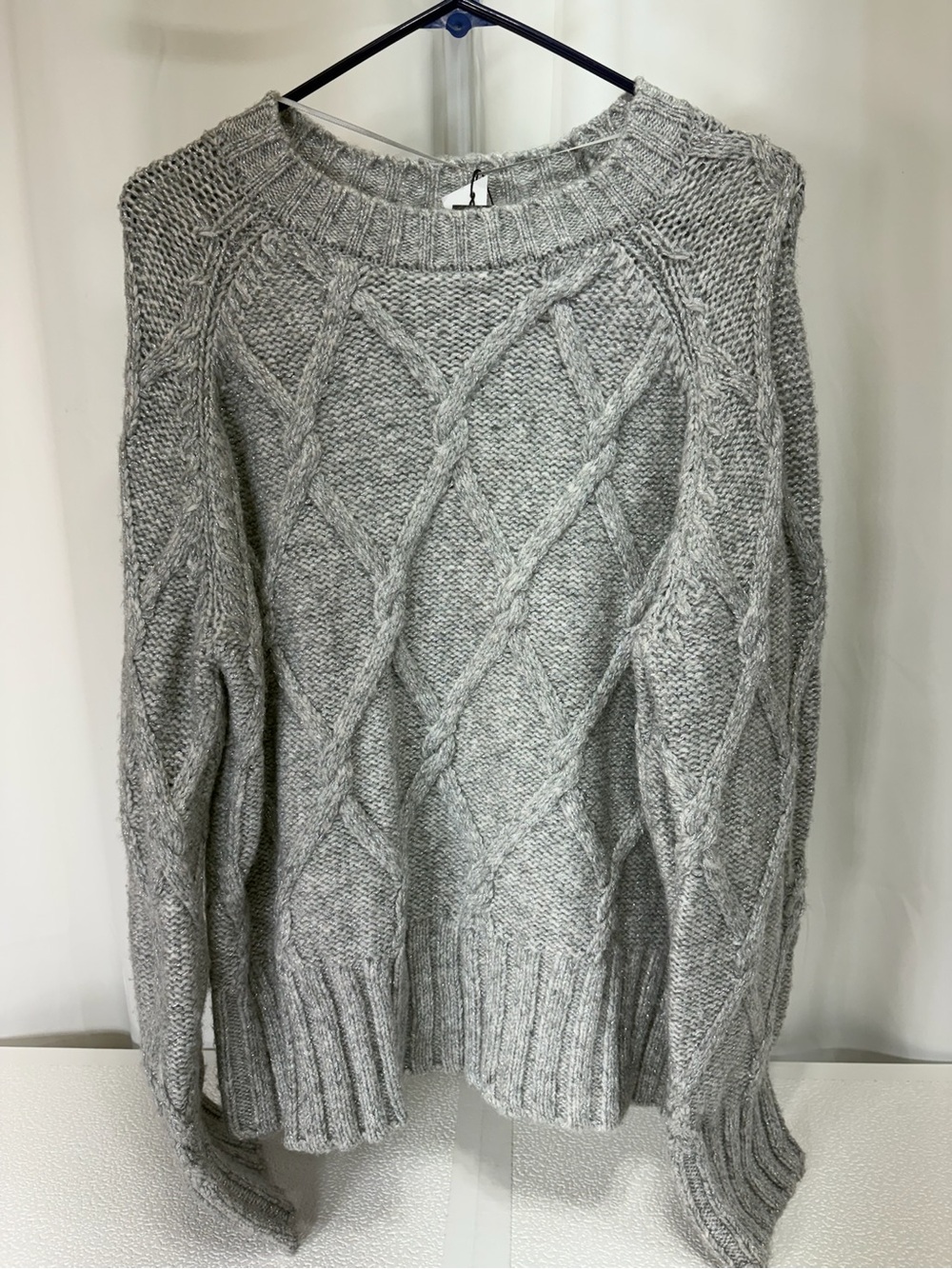 Steve Madden Light Gray Diamond Cable Crewneck Sweater 3948